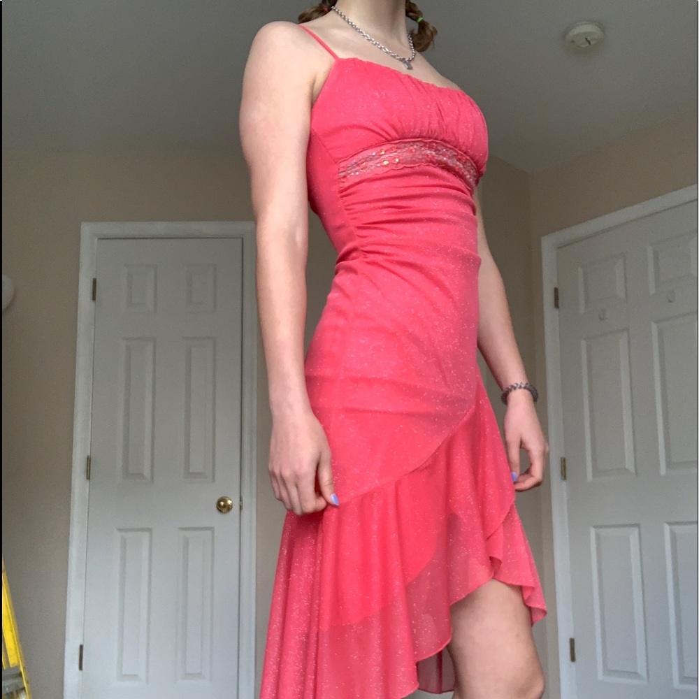 Pink Rhinestone Belt Prom Dress - Picture 2 of 3